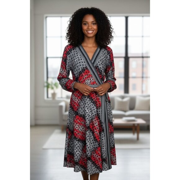 Preen Edition Mixed Media Wrap Dress Plaid Floral Red Black US 10 - Picture 1 of 11